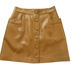 Wilfred Aritzia Faux Leather Button Front Mini Skirt Camel Tan Size 2